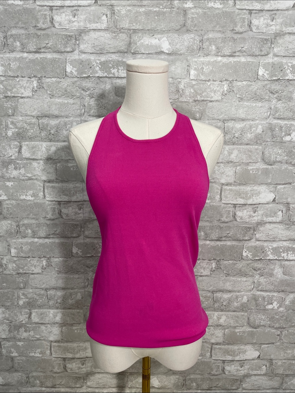 Alexis Sleeveless Knit High-Neck Racerback Tank Top in Bright Magenta